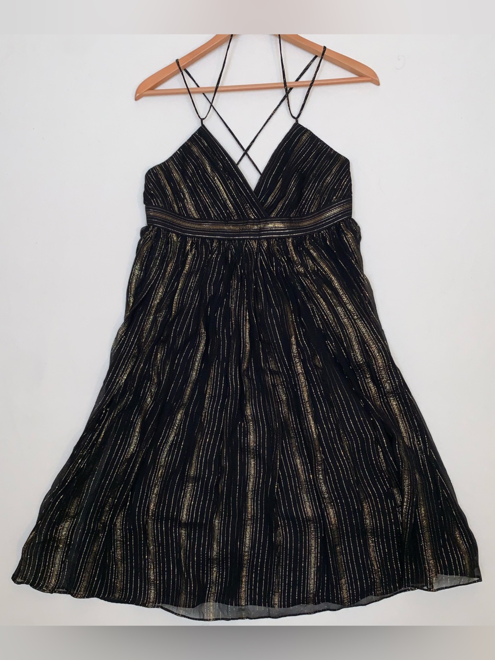 Arden B Silk Baby Doll Halter Dress Black Gold Metallic Sz 10 Cocktail Party Y2K